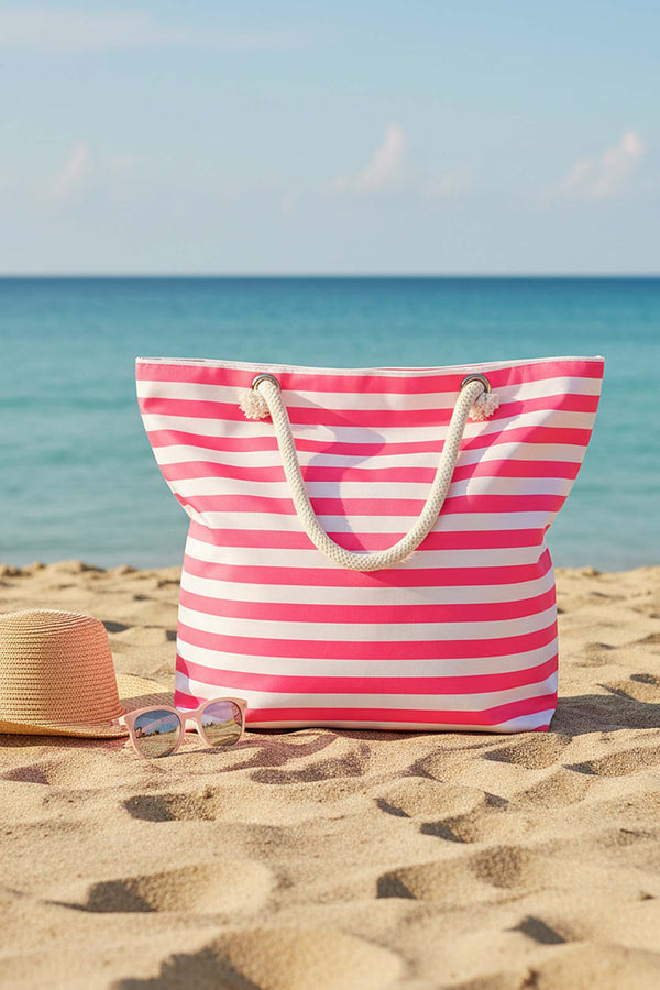 Pink & White Striped Beach Bag