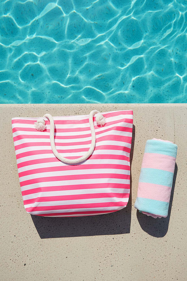 Pink & White Striped Beach Bag
