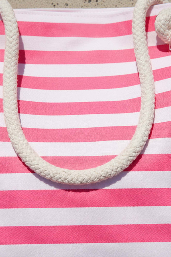 Pink & White Striped Beach Bag