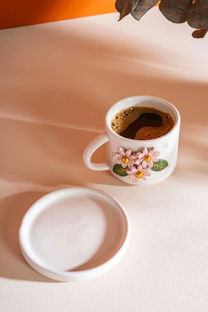 Pink Floral Amore Handmade Ceramic Double Coffee Cup Mug