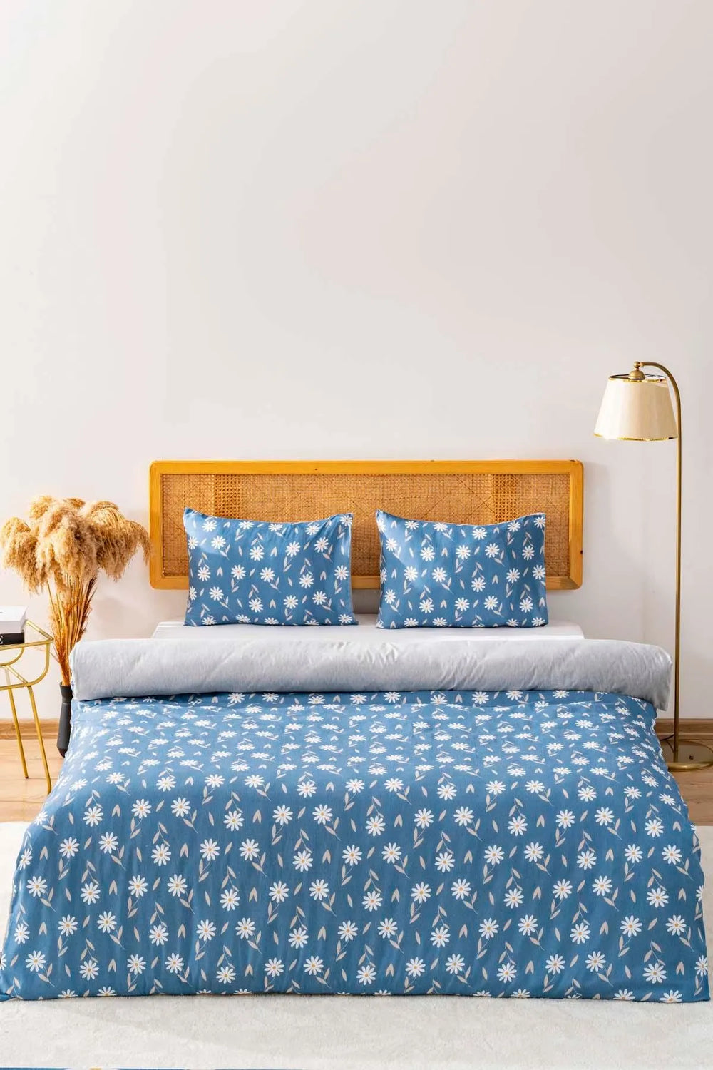 Petrol Blue Daisy Single Duvet Cover Set – Cotton