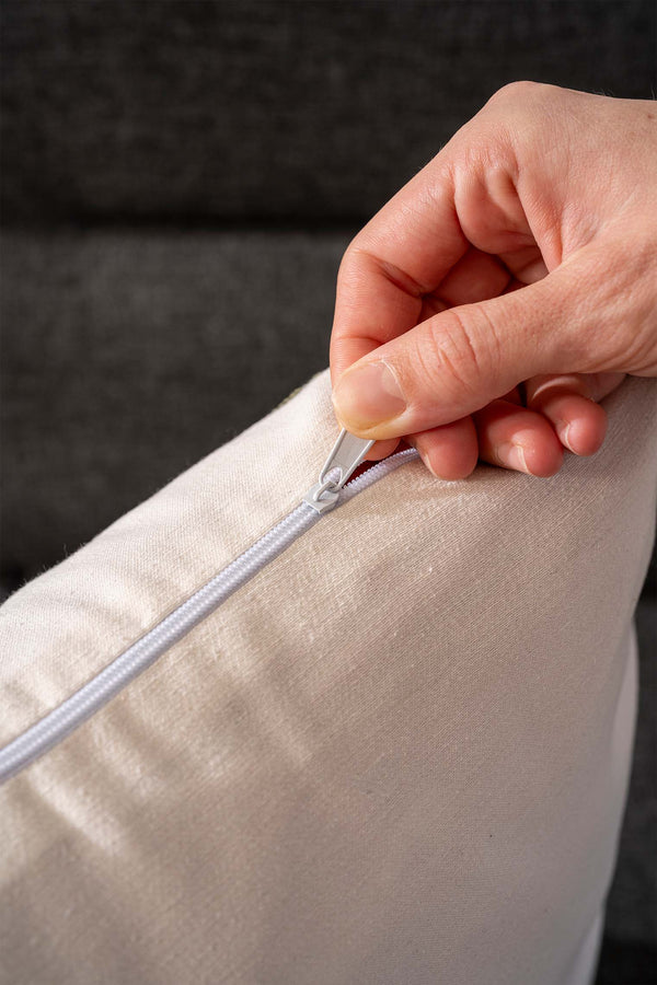 Ecru Base Sunflower Patterned Punch Embroidered Decorative Design Linen Cushion Cover