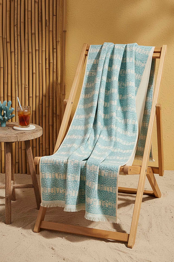 Turquoise Striped %100 Cotton Beach Towel 70x140 cm