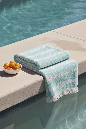 Turquoise Striped %100 Cotton Beach Towel 70x140 cm