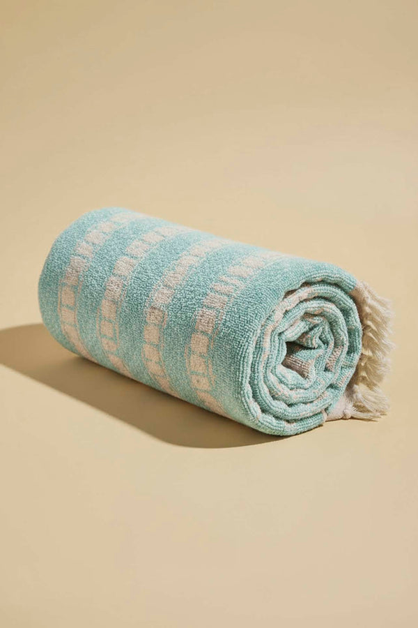 Turquoise Striped %100 Cotton Beach Towel 70x140 cm