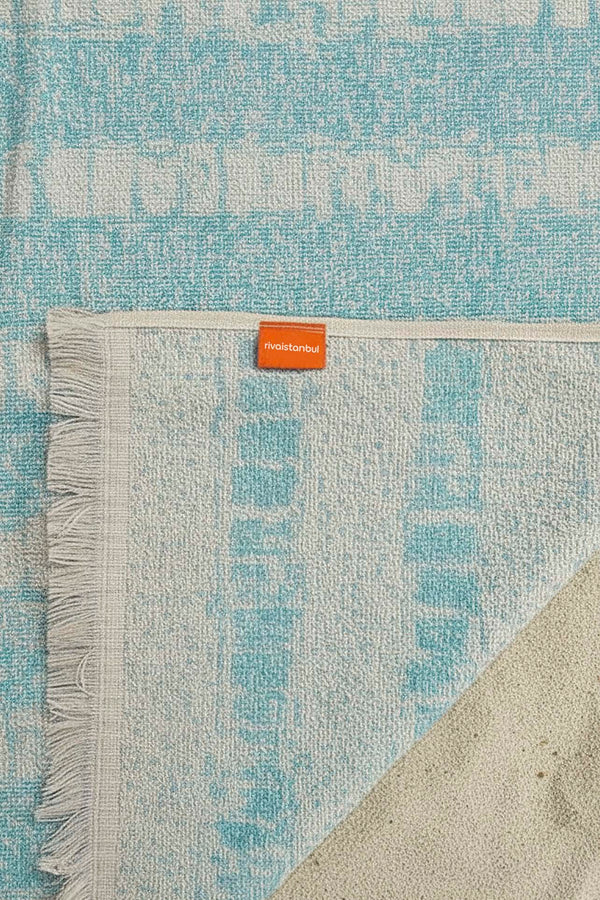 Turquoise Striped %100 Cotton Beach Towel 70x140 cm