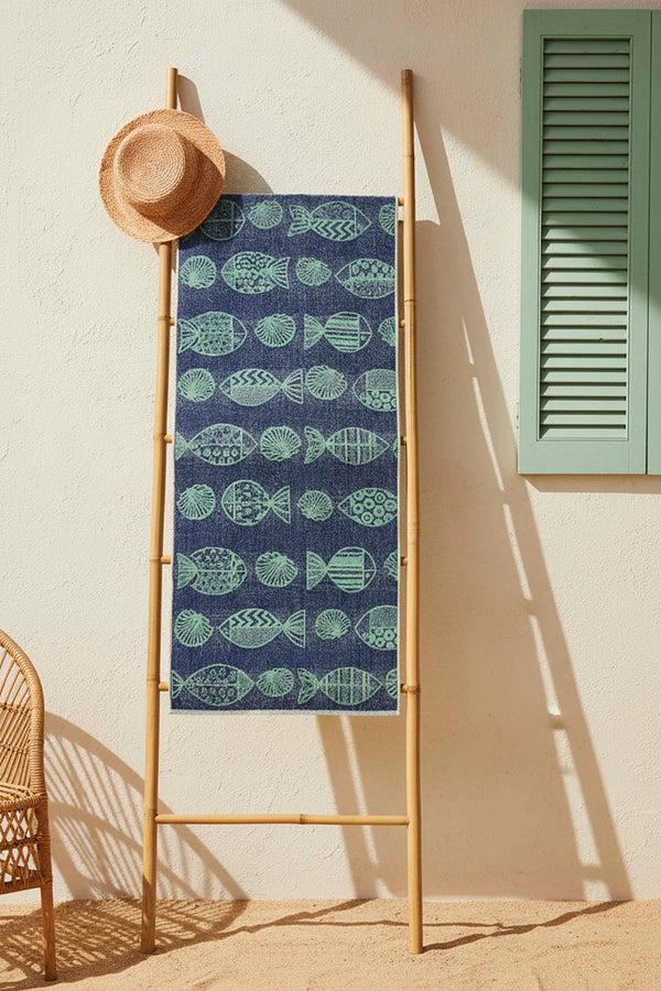 Lacivert Turkuaz Aztec 0 Pamuklu Plaj Havlusu 70X140 Cm