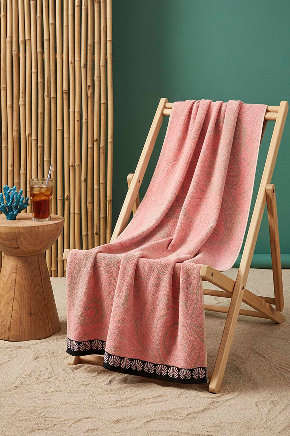Pink Black Striped Poseidon 100% Cotton Beach Towel 70x140 cm