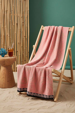 Pink Black Striped Poseidon 100% Cotton Beach Towel 70x140 cm