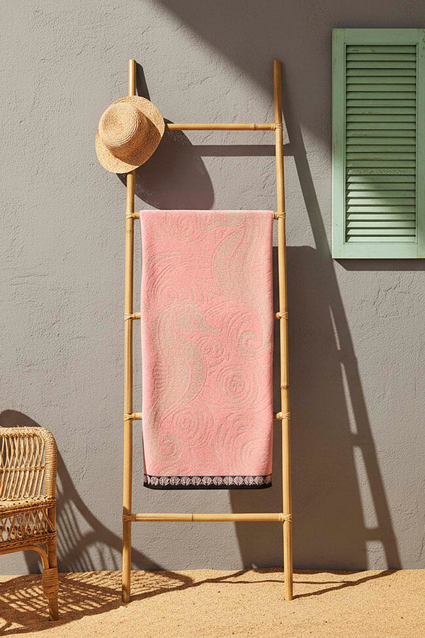 Pink Black Striped Poseidon 100% Cotton Beach Towel 70x140 cm