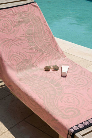 Pink Black Striped Poseidon 100% Cotton Beach Towel 70x140 cm