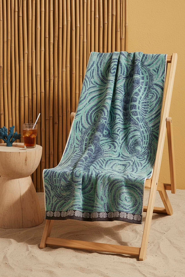 Turquoise & Black Striped Poseidon 100% Cotton Beach Towel 70x140 cm