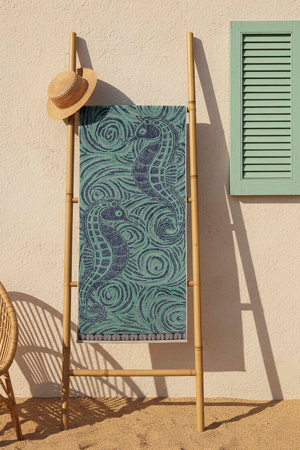 Turquoise & Black Striped Poseidon 100% Cotton Beach Towel 70x140 cm