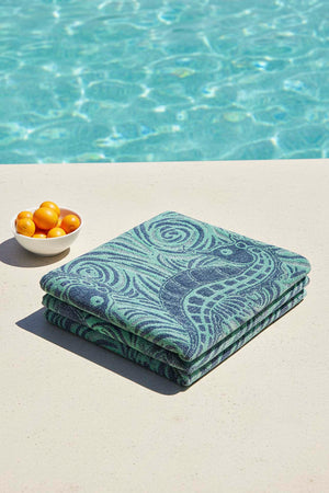 Turquoise & Black Striped Poseidon 100% Cotton Beach Towel 70x140 cm