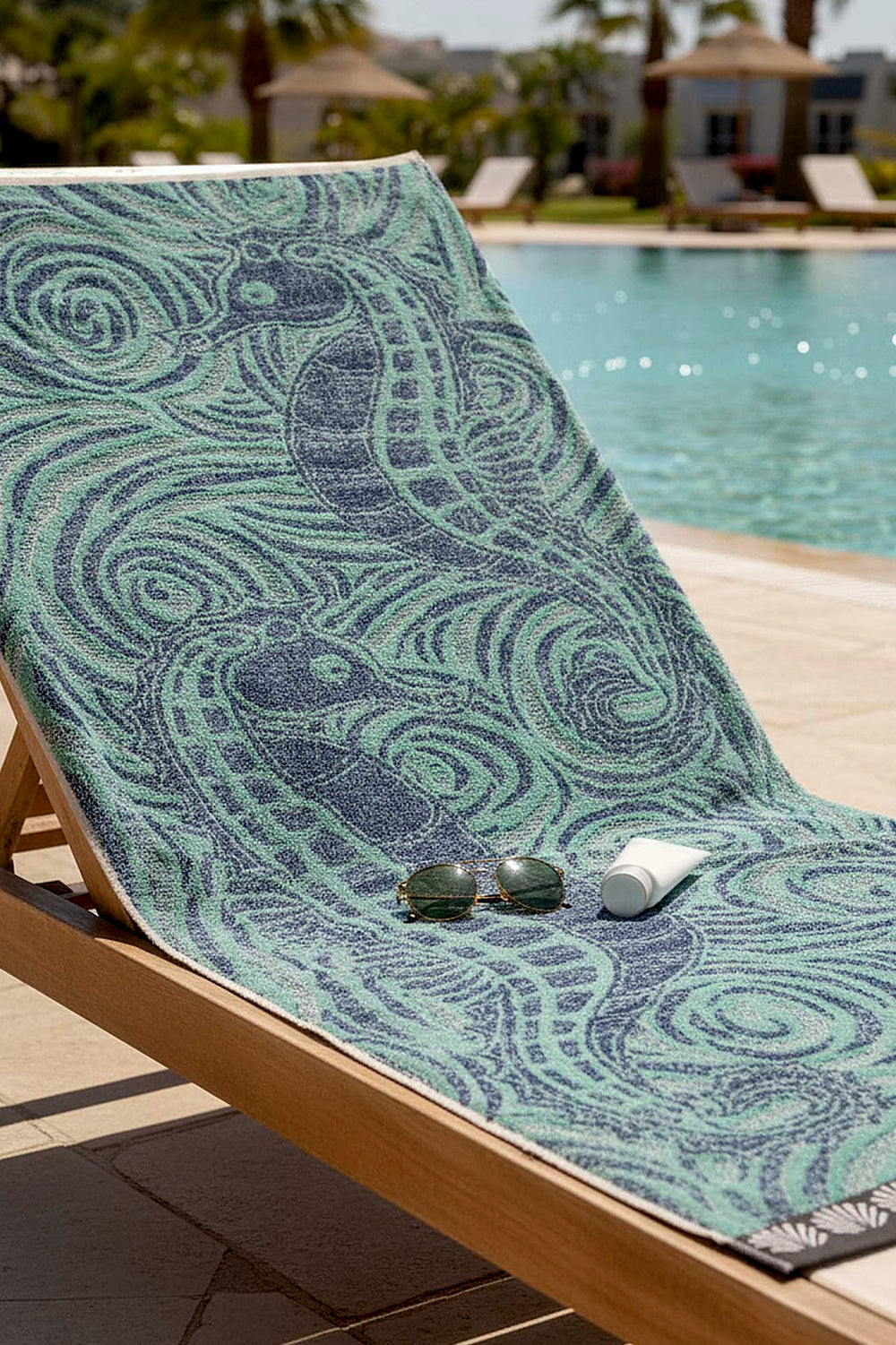 Turquoise & Black Striped Poseidon 100% Cotton Beach Towel 70x140 cm