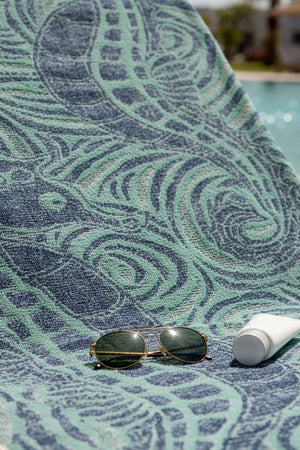 Turquoise & Black Striped Poseidon 100% Cotton Beach Towel 70x140 cm