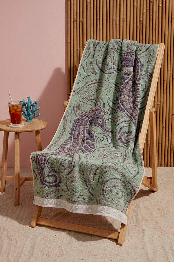 Turquoise & Blue Striped Poseidon 100% Cotton Beach Towel 70x140 cm