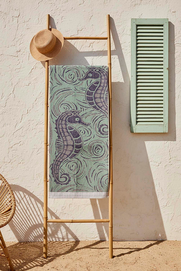 Turquoise & Blue Striped Poseidon 100% Cotton Beach Towel 70x140 cm