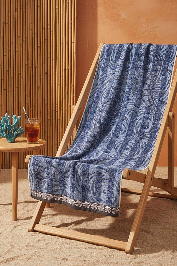 Navy Blue & Black Striped Poseidon 100% Cotton Beach Towel 70x140 cm