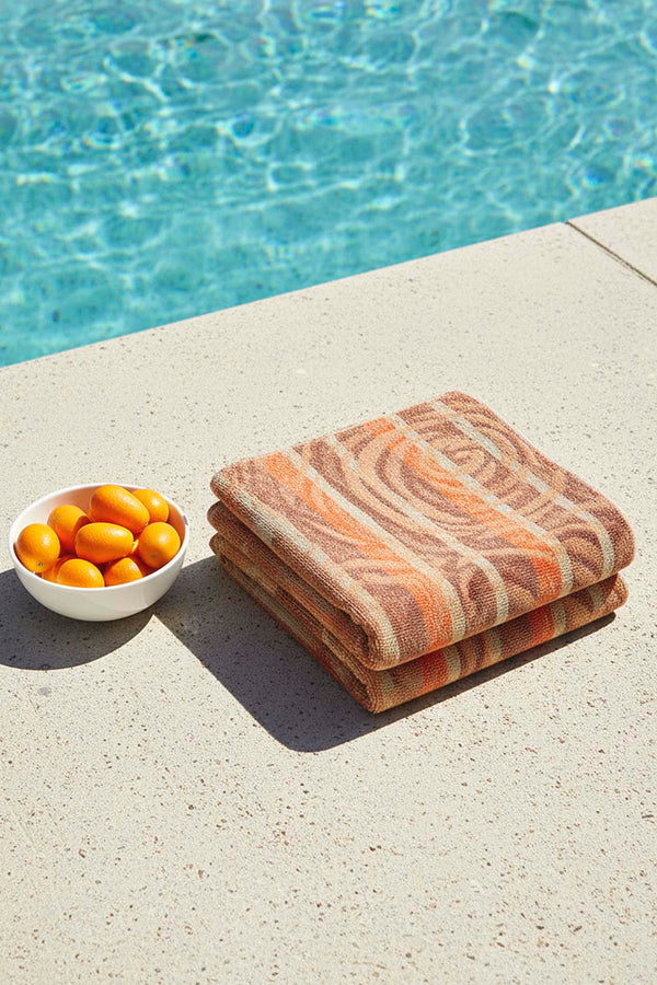 Orange & Black Striped Poseidon 100% Cotton Beach Towel 70x140 cm