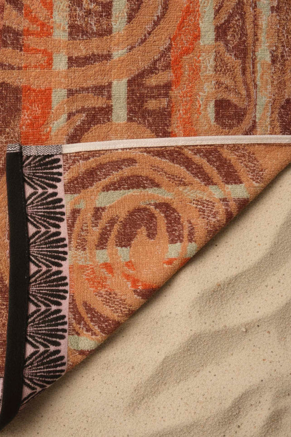 Orange & Black Striped Poseidon 100% Cotton Beach Towel 70x140 cm