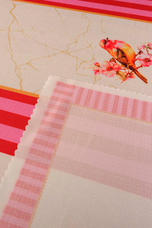 Pink Bird Pattern Stain-Resistant Tablecloth 150x220 cm