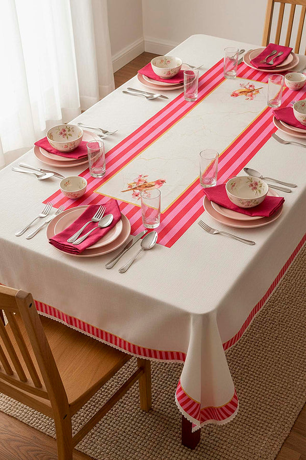 Pink Bird Pattern Stain-Resistant Tablecloth 150x220 cm