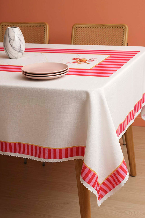 Pink Bird Pattern Stain-Resistant Tablecloth 150x220 cm