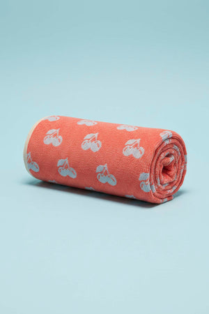 Coral & Blue Cherry 100% Cotton Beach Towel 70x140 cm
