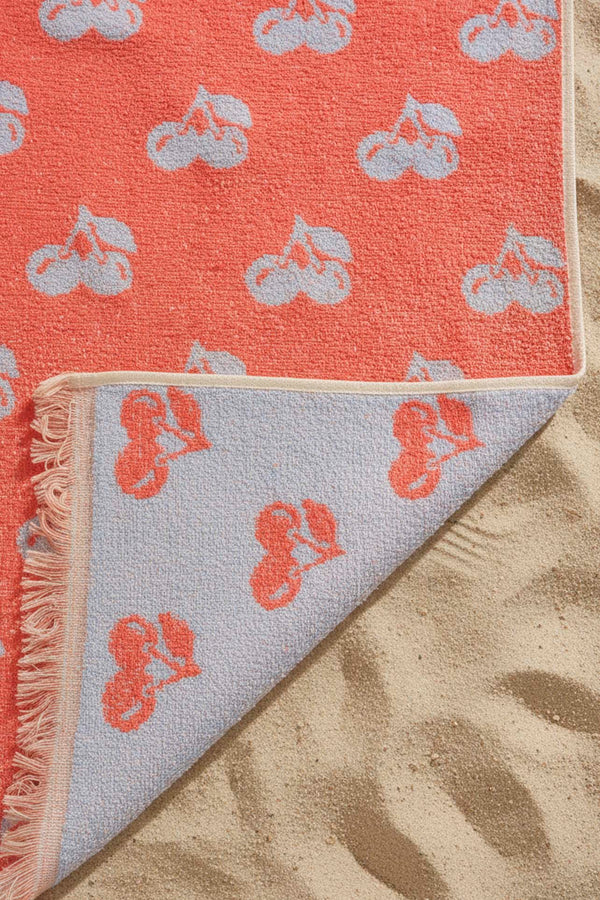 Coral & Blue Cherry 100% Cotton Beach Towel 70x140 cm