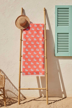 Coral & Blue Cherry 100% Cotton Beach Towel 70x140 cm