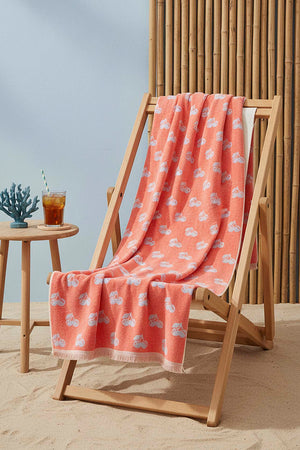 Coral & Blue Cherry 100% Cotton Beach Towel 70x140 cm