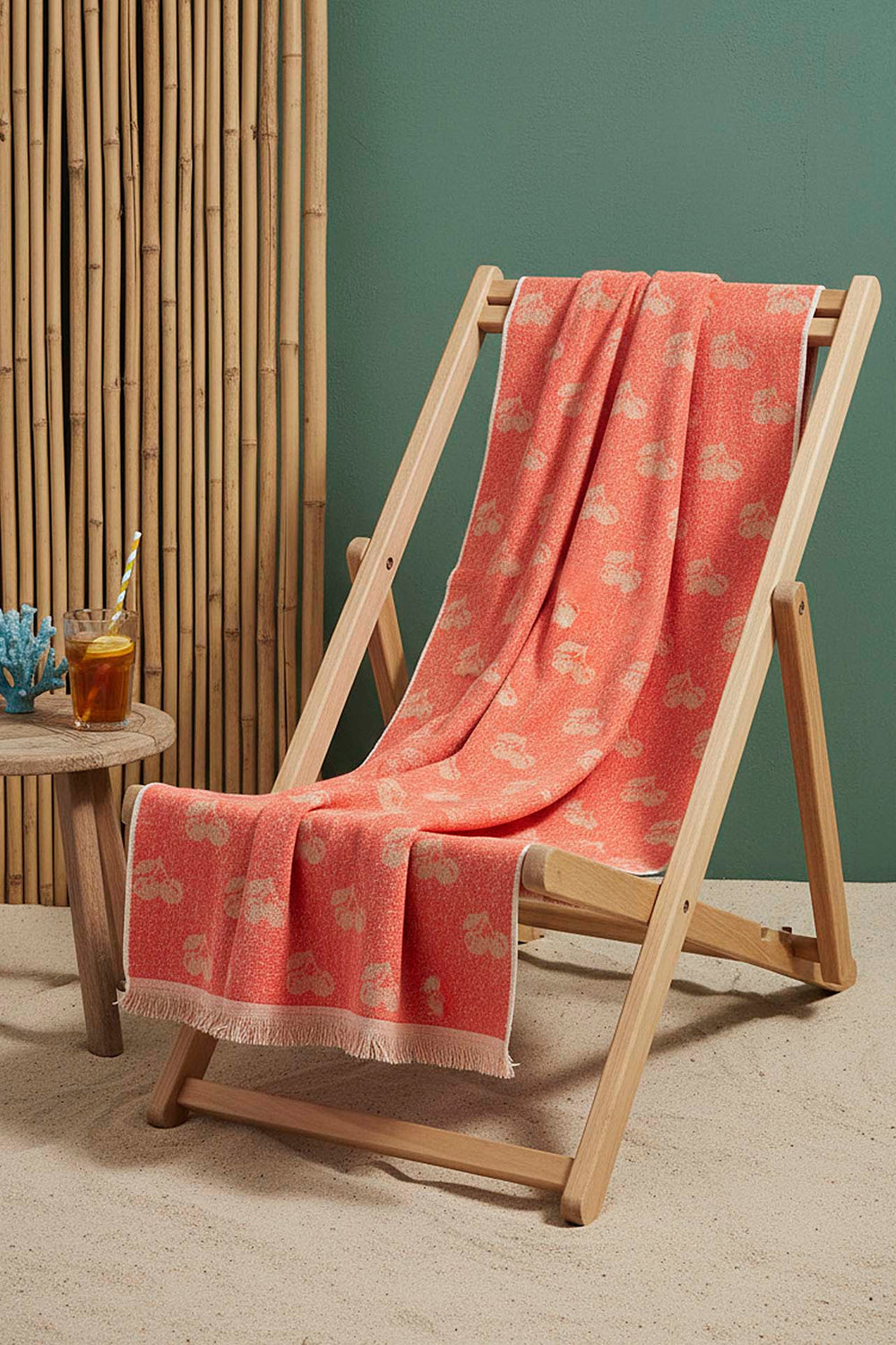 Coral & Orange Cherry 100% Cotton Beach Towel 70x140 cm