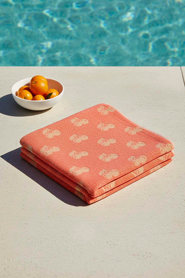 Coral & Orange Cherry 100% Cotton Beach Towel 70x140 cm