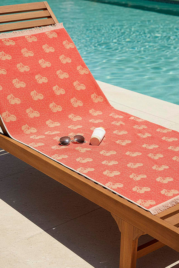 Coral & Orange Cherry 100% Cotton Beach Towel 70x140 cm