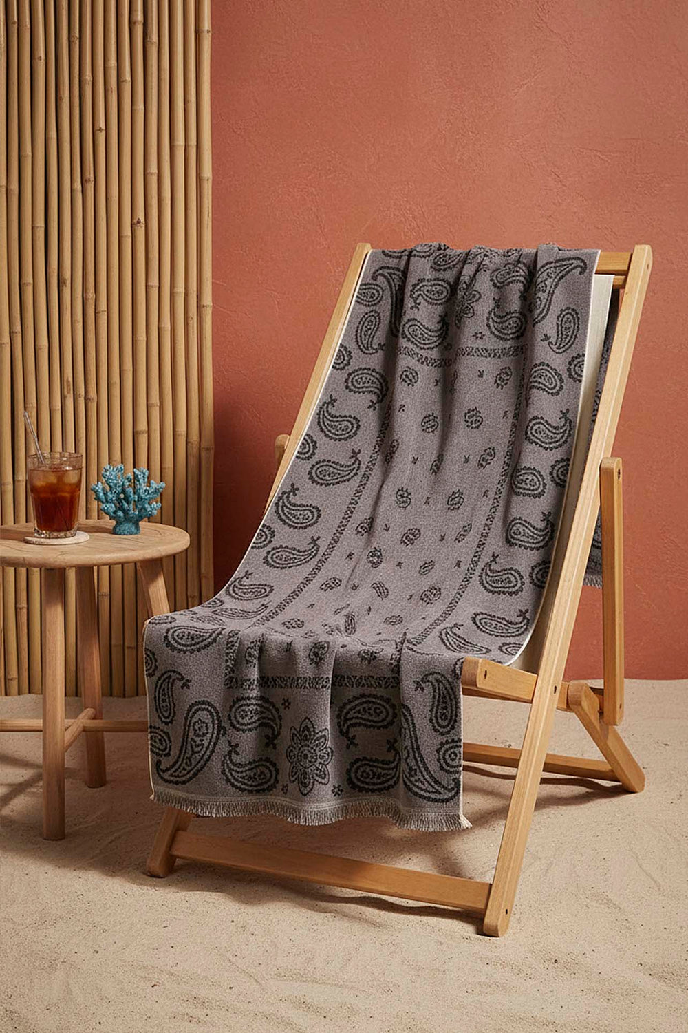 Anthracite Retro 100% Cotton Beach Towel 70x140 cm