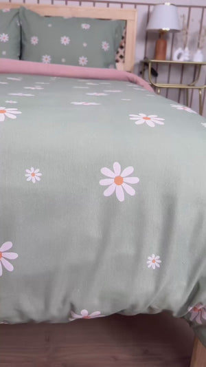 Minimal Green Polycotton Single Duvet Cover Set – Zipper Closure, 2-Piece, 160x215 cm
