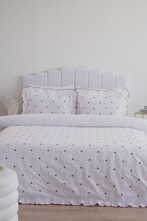 Luva Red Heart 100% Cotton Embroidered Duvet Cover Set, 6-Piece Double Size Bedding – Breathable Fabric, 200x220 cm