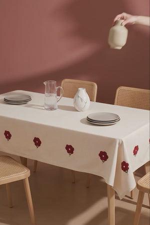 Florita Cherry Punch Embroidered Stain-Resistant Tablecloth 160x220 cm