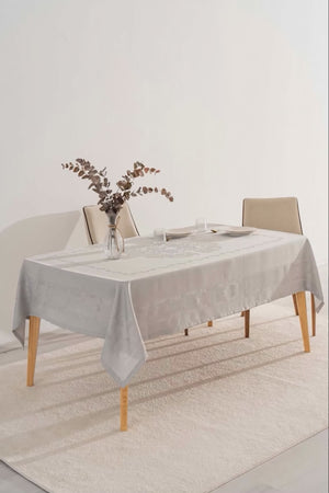Jumbo Gray Jacquard Tablecloth – Liquid Repellent, Stain Resistant, 100% Polyester, 160x220 cm