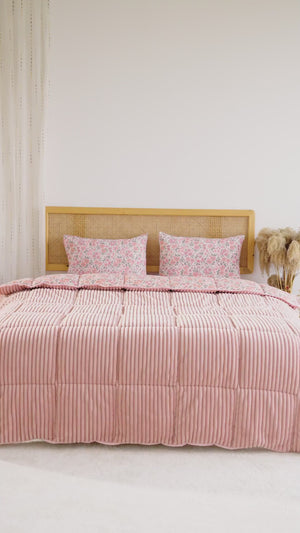 Pink Spring Single/Twin Deluxe Sleep Set – Reversible Wellsoft & Cotton Quilt, 2-Piece, 165x200 cm