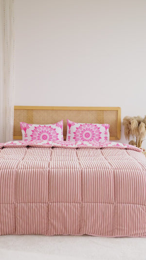 Alaçatı Powder Pink Tresa Double Deluxe Sleep/Bridal Set – Reversible Wellsoft & Cotton Quilt, 3-Piece, 200x215 cm