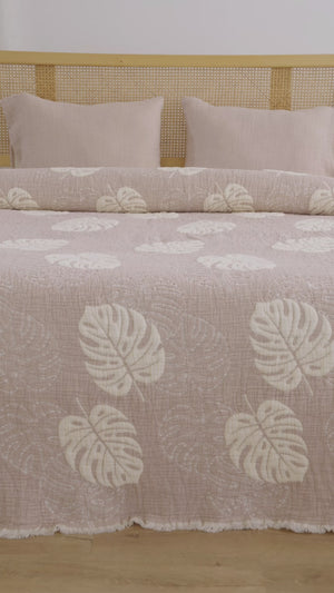 Forest Beige 100% Cotton Bedspread/Throw Set – Fade Resistant, Lightweight, Breathable, 3-Piece, 240x260 cm