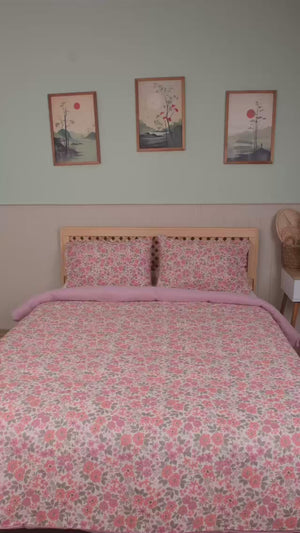 Pink Spring Polycotton Single Duvet Cover Set – Zipper Closure, 2-Piece, 160x215 cm