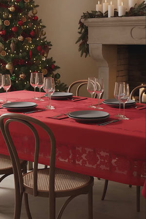 Jumbo Red Jacquard Tablecloth – Liquid Repellent, Stain Resistant, 100% Polyester, 160x220 cm