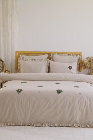 Florita Cappuccino 100% Cotton Embroidered Duvet Cover Set, 6-Piece Double Size Bedding – Breathable Fabric, 200x220 cm