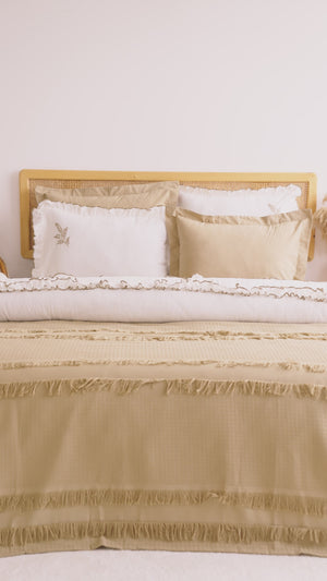 Brianna Khaki Embroidered 7-Piece Bridal/Quilt Set – 100% Cotton Duvet Cover, Bedspread & Sheet Set, King Size