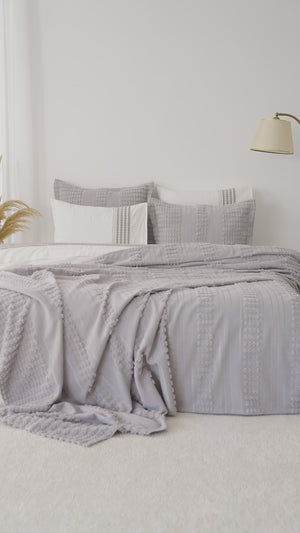 Maisa Gray Embroidered 7-Piece Bridal/Quilt Set – Polycotton Duvet Cover, Bedspread & Sheet Set, King/Cal-King Size