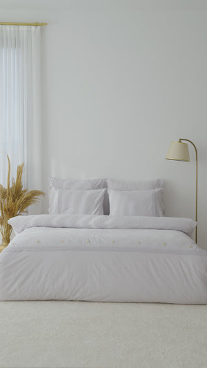 Grace Stone Guipure Lace 6-Piece Bridal Duvet Set – 100% Washed Organic Cotton, Embroidered, Queen Size