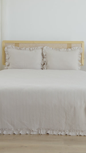 Marta Beige Jacquard 3-Piece Bedspread Set – 100% Cotton, Multi-Use Coverlet & Shams, King Size, 240x260 cm